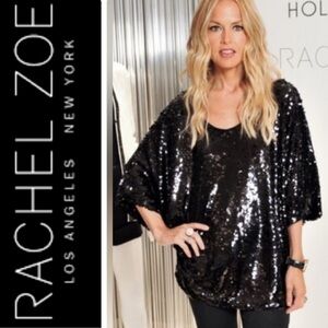 - Rachel Zoe Black Sequin Dolman Sleeve Blouse